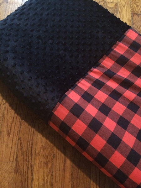 Black and Red Buffalo Plaid Changing Pad Cover with Black Minky