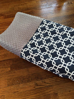 Navy Blue and Gray Minky Changing Pad Cover with Black Minky