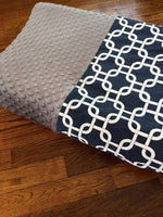 Navy Blue and Gray Minky Changing Pad Cover with Black Minky