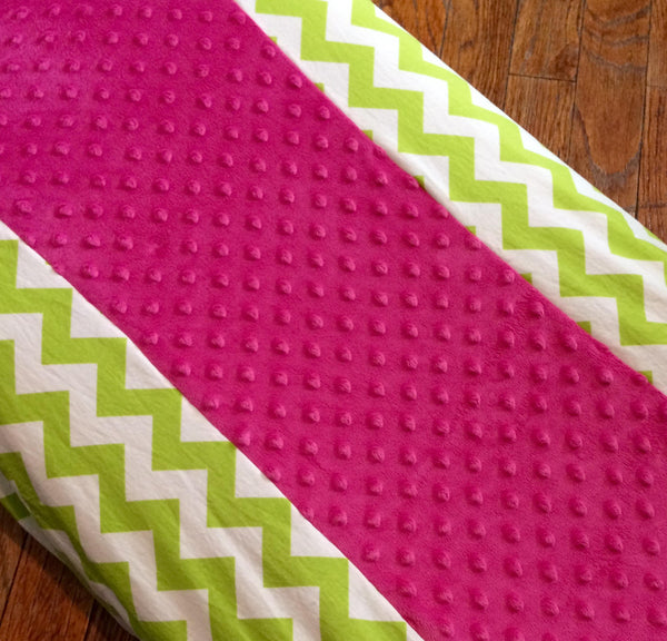 Lime Green Chevron and Hot Pink Minky Changing Pad Cover