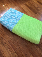 Turquoise feathers and lime green minky changing pad cover