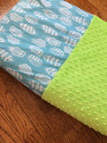 Turquoise feathers and lime green minky changing pad cover