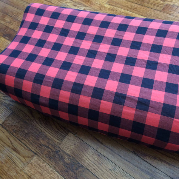 Red and Black Buffalo Plaid Changing Pad Cover