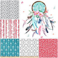 Pink and Teal Dream Catcher Baby Girl Bedding set with feathers and arrows, patchwork blanket, boho nursery decor, baby shower gift