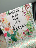 Double Minky Baby Blanket, Pink and green, Though She Be But Little, She is Fierce, baby girl blanket