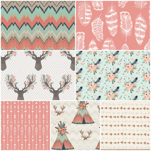 Woodland Boho Girl set in pink and mint