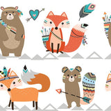 Fox and Bear Woodland Set in orange and turquoise