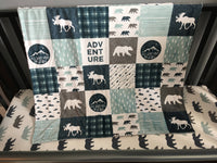 Dusty Blue and Navy Adventure Woodland Set with Bears and Moose