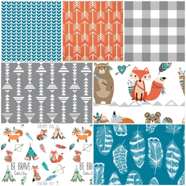 Fox and Bear Woodland Set in orange and turquoise