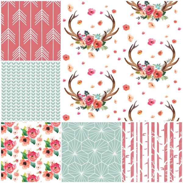 Floral Woodland Set in Coral and Mint