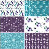 Purple and Turquoise Floral Feather Set