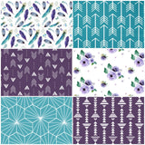 Purple and Turquoise Floral Feather Set