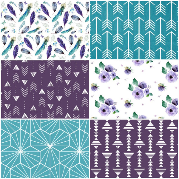 Purple and Turquoise Floral Feather Set
