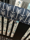 Woodland Bedding in navy, light blue and gray