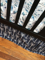Woodland Bedding in navy, light blue and gray