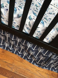 Woodland Bedding in navy, light blue and gray