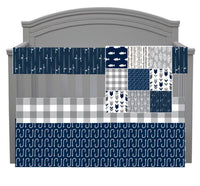 Baby Boy Crib Bedding Set with a fishing theme in navy blue and gray, boy nursery decor, woodland baby shower gift, baby bedding set