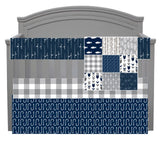 Baby Boy Crib Bedding Set with a fishing theme in navy blue and gray, boy nursery decor, woodland baby shower gift, baby bedding set