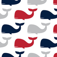 Nautical Set with Whales and Sail Boats in Navy and Red