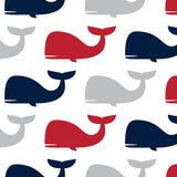 Nautical Set with Whales and Sail Boats in Navy and Red