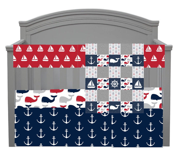 Nautical Set with Whales and Sail Boats in Navy and Red