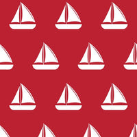 Nautical Set with Whales and Sail Boats in Navy and Red