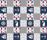 Nautical Set with Whales and Sail Boats in Navy and Red