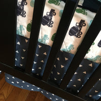 Construction Baby Bedding in navy, aqua and green