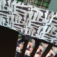 Construction Baby Bedding in navy, aqua and green