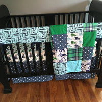 Construction Baby Bedding in navy, aqua and green