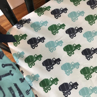 Construction Baby Bedding in navy, aqua and green