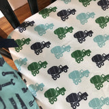 Construction Baby Bedding in navy, aqua and green