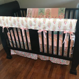Baby Girl Boho Crib Bedding Set with dream catchers, flowers and feather, in mint and baby pink, baby girl nursery decor,