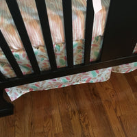 Baby Girl Boho Crib Bedding Set with dream catchers, flowers and feather, in mint and baby pink, baby girl nursery decor,