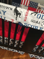 Custom Crib Bedding Set, Made to Order Baby Bedding with a sports theme in red and navy blue, skirt, sheet, blanket and changing pad cover