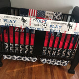 Sports Baby Bedding in Navy and Red