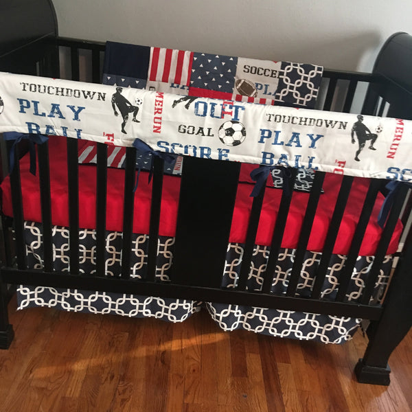 Sports Baby Bedding in Navy and Red