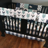 Adventure Plaid Baby Bedding In Navy, Dusty Blue and Gray