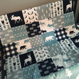 Baby Bear Bedding Set in Navy Blue, Dusty Blue and Gray