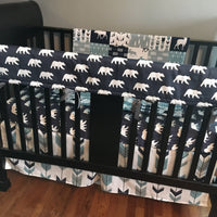 Baby Bear Bedding Set in Navy Blue, Dusty Blue and Gray