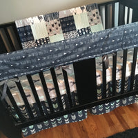 Wild and Free Woodland Baby Boy Bedding in Navy, Mint and Gray with deer and arrows, made to order crib bedding set, minky blanket