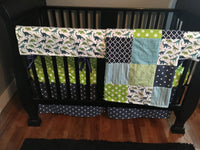 Dinosaur Set in Navy, Turquoise and Lime Green