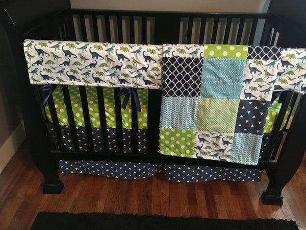 Dinosaur Set in Navy, Turquoise and Lime Green