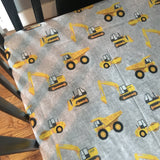 Baby Boy Crib Bedding Set with a Little Man Construction theme in  yellow and black with dump trucks, loaders and bulldozers, Minky blanket