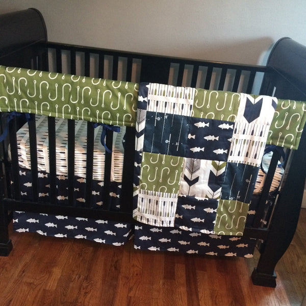 Fishing Bedding Set in Navy and Olive Green