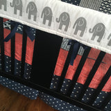 Neutral Baby Bedding in Red, White and Blue with elephants
