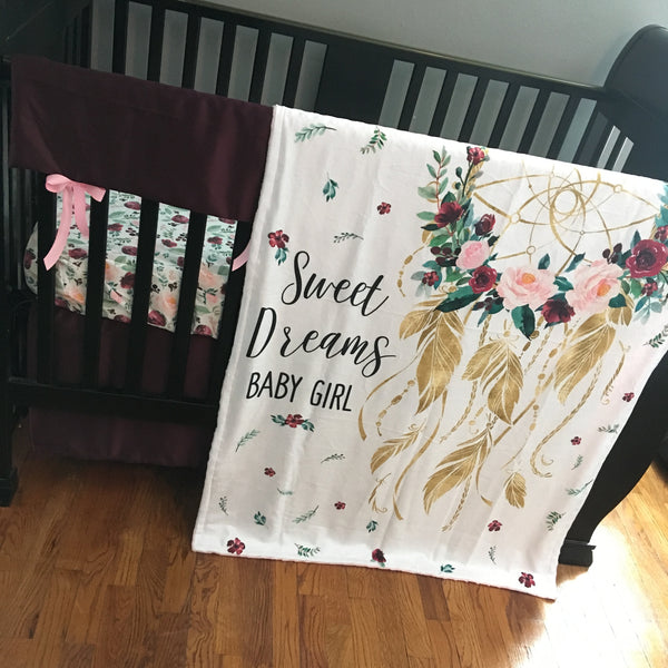 Floral Dreamcatcher Boho Set in Burgundy and pink