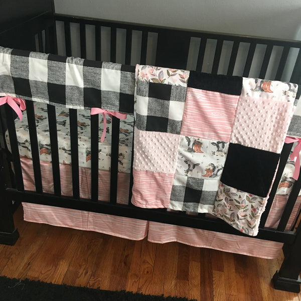 Farm Girl Bedding Set with cows, plaid and flowers