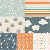 Gender Neutral Crib Bedding Set with boho rainbows, suns, in earth tones, Baby Nursery Set, crib skirt, crib sheet, Minky back baby blanket,