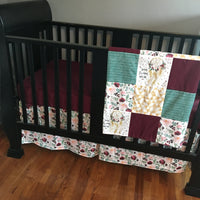 Sweet Dreams Baby Girl Crib Bedding set in burgundy, pink and gold with dreamcatchers and floral prints, baby girl nursery decor, boho theme